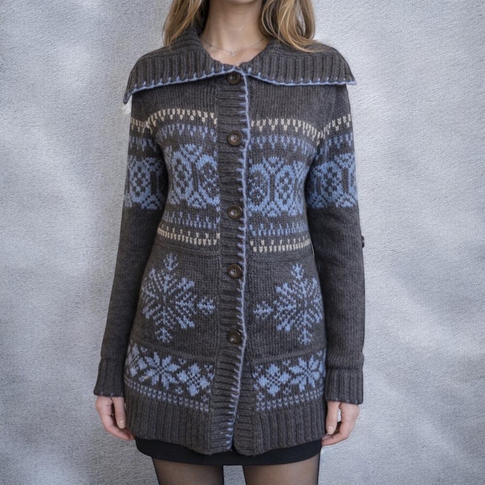 Eddie Bauer Fair Isle Knit Wool Alpaca Blend Cardigan Sweater Small